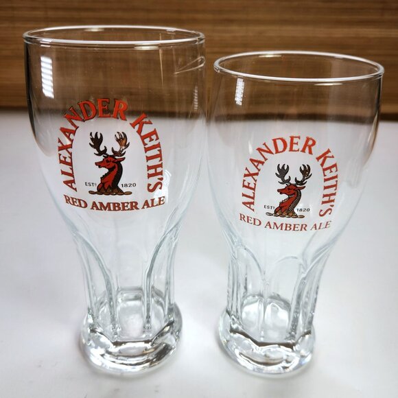 Alexander Keith's Red Amber Ale Pint Beer Glasses Lot of 2 Red Lettering - Picture 1 of 5